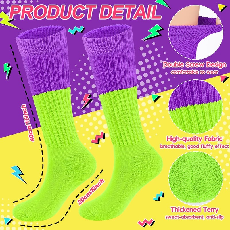 TRIITECH Store Neon Slouch Socks for Women, 80s 90s Scrunch Knee High Socks with Neon Earrings and Scrunchies for 80s 90s Party - Image 3